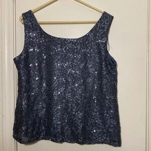 R&M Richards Women's‎ Gray Shift Sequin Sleeveless Party Tank Top 14